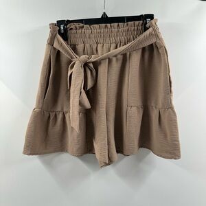 Your Style Tan/Beige Flowy Shorts – Size Large, Stretch Waist & Front Tie